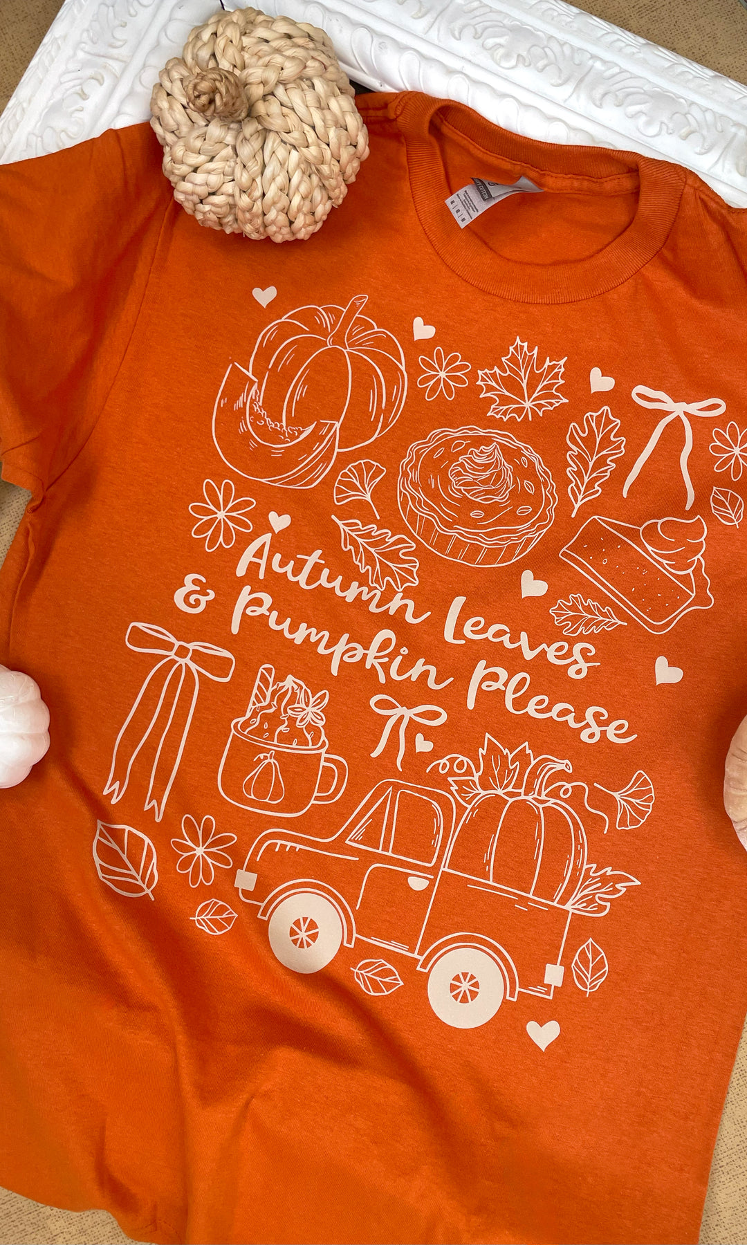 Autumn Leaves &amp; Pumpkins Please Fall Graphic T-Shirt