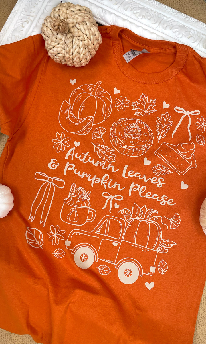 Autumn Leaves &amp; Pumpkins Please Fall Graphic T-Shirt
