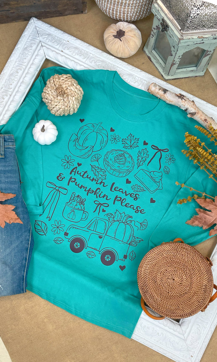 Autumn Leaves &amp; Pumpkins Please Fall Graphic Long Sleeve T-Shirt