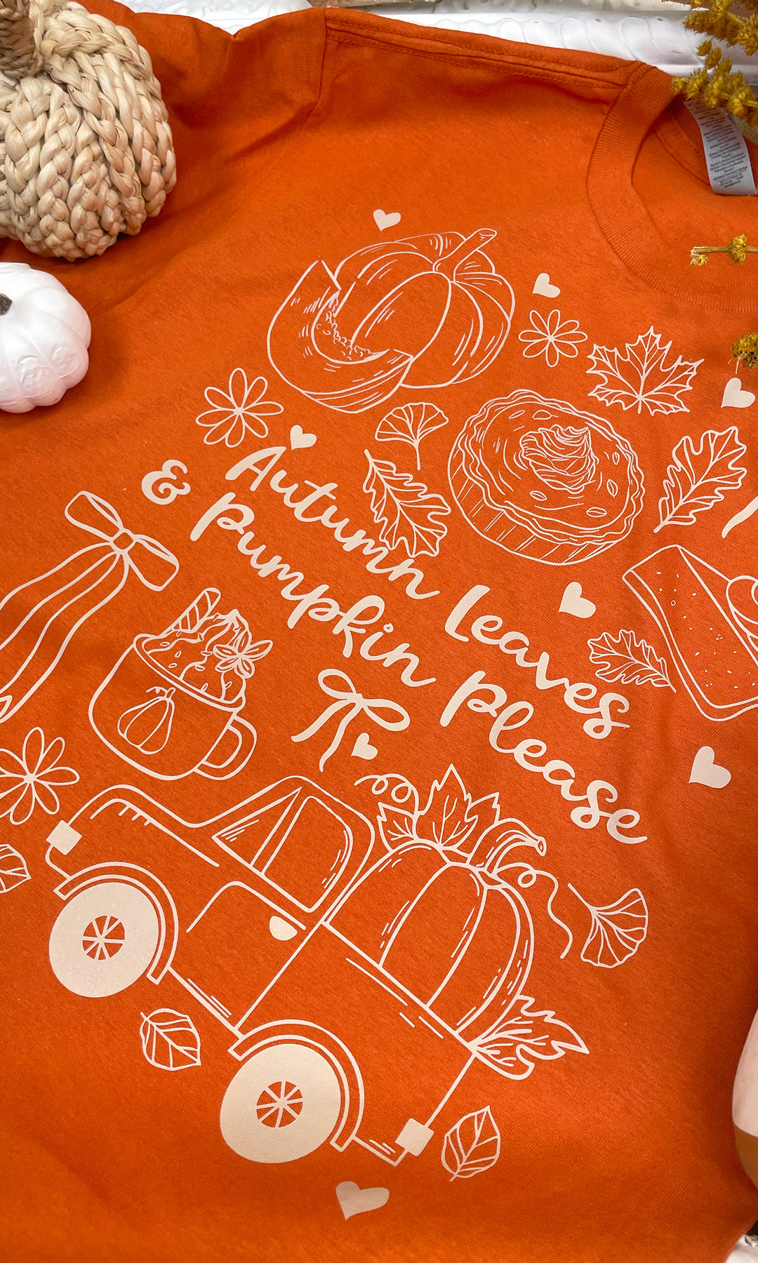 Autumn Leaves &amp; Pumpkins Please Fall Graphic T-Shirt