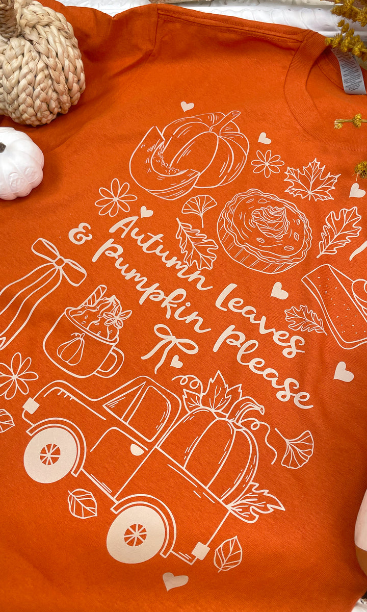 Autumn Leaves &amp; Pumpkins Please Fall Graphic T-Shirt