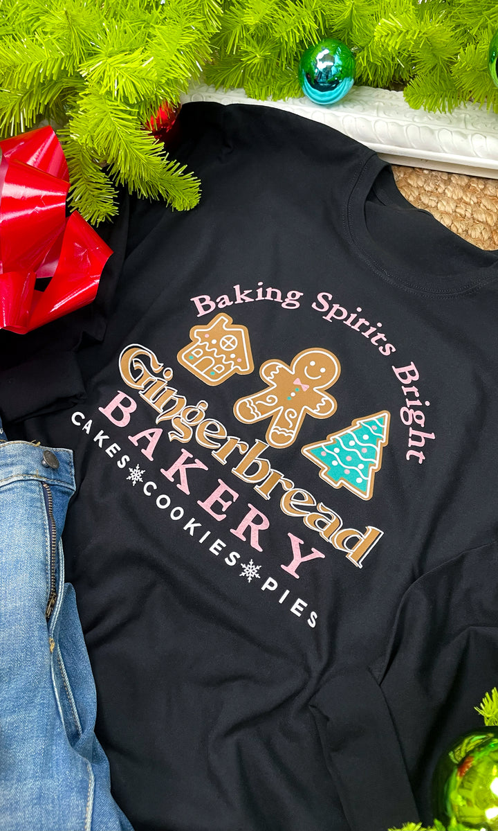 Baking Spirits Bright Gingerbread Bakery Christmas Long Sleeve Graphic T-Shirt