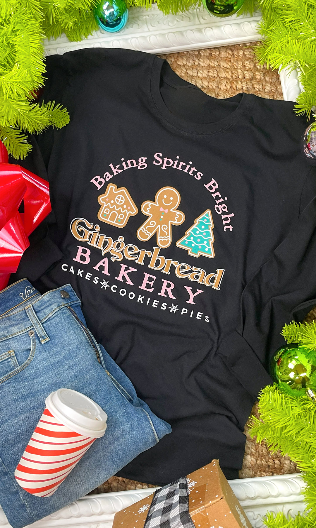 Baking Spirits Bright Gingerbread Bakery Christmas Long Sleeve Graphic T-Shirt