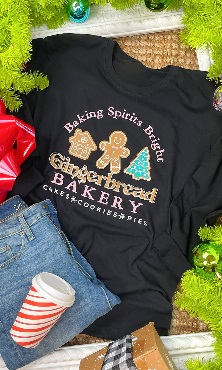 Baking Spirits Bright Gingerbread Bakery Christmas Long Sleeve Graphic T-Shirt