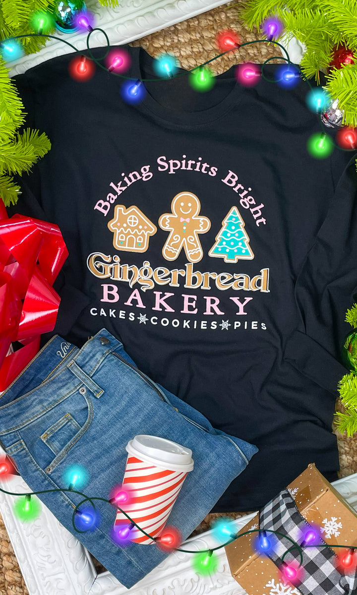 Baking Spirits Bright Gingerbread Bakery Christmas Long Sleeve Graphic T-Shirt