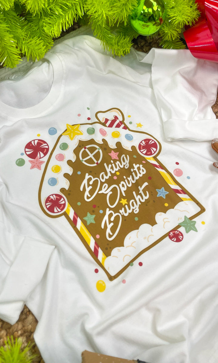 Baking Spirits Bright Gingerbread House Christmas Long Sleeve Graphic T-Shirt