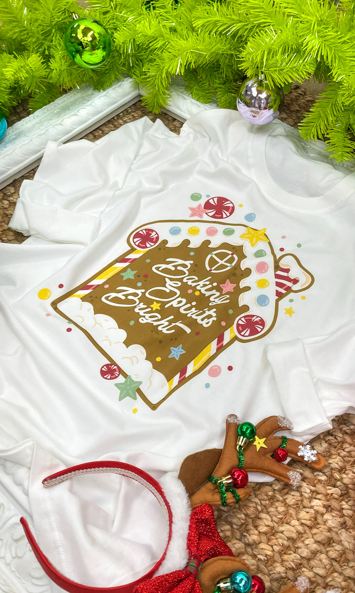 Baking Spirits Bright Gingerbread House Christmas Long Sleeve Graphic T-Shirt