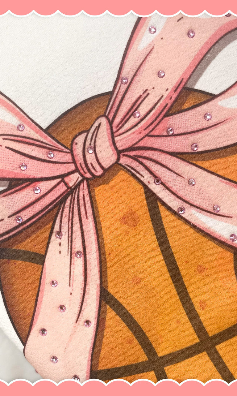 Basketball Pink Bow Rhinestone Graphic Long Sleeve Shirt