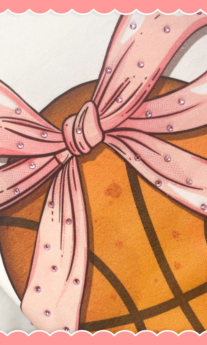 Basketball Pink Bow Rhinestone Graphic Sweatshirt