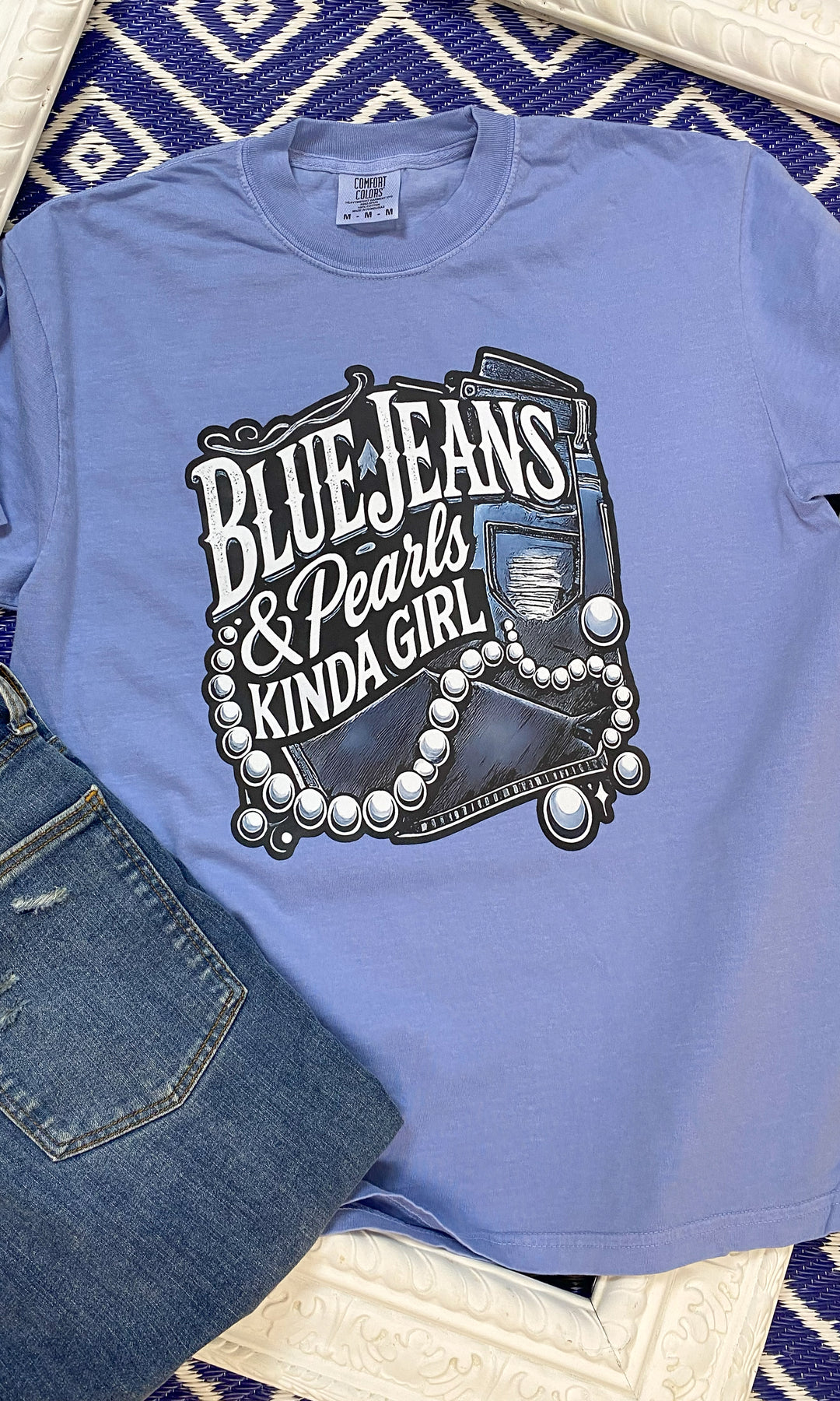 Blue Jeans &amp; Pearls Comfort Color Graphic T-Shirt