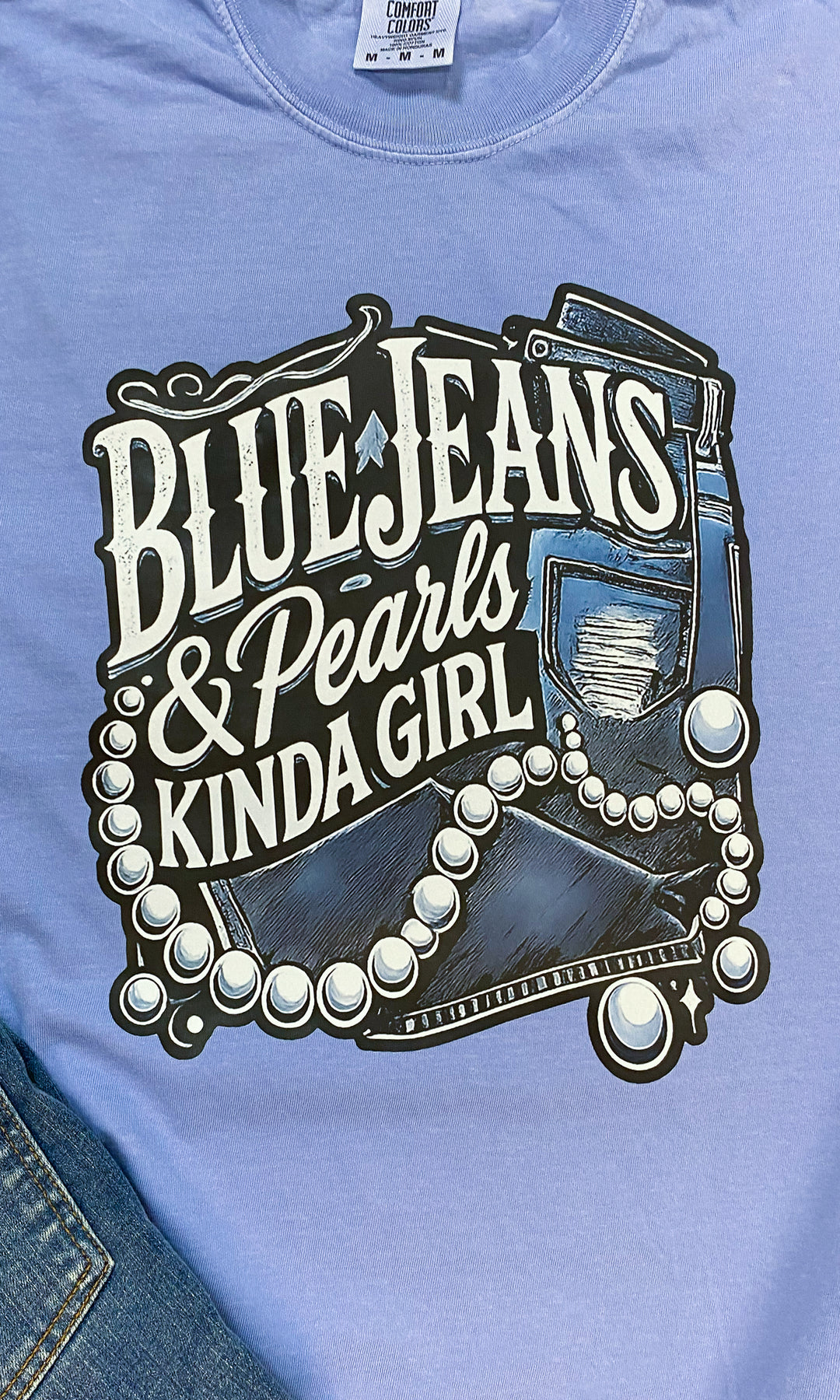Blue Jeans &amp; Pearls Comfort Color Graphic T-Shirt