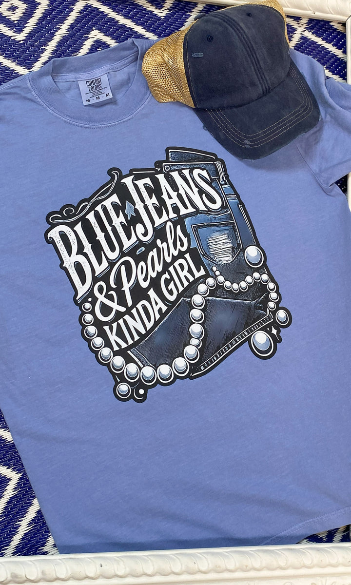 Blue Jeans &amp; Pearls Comfort Color Graphic T-Shirt