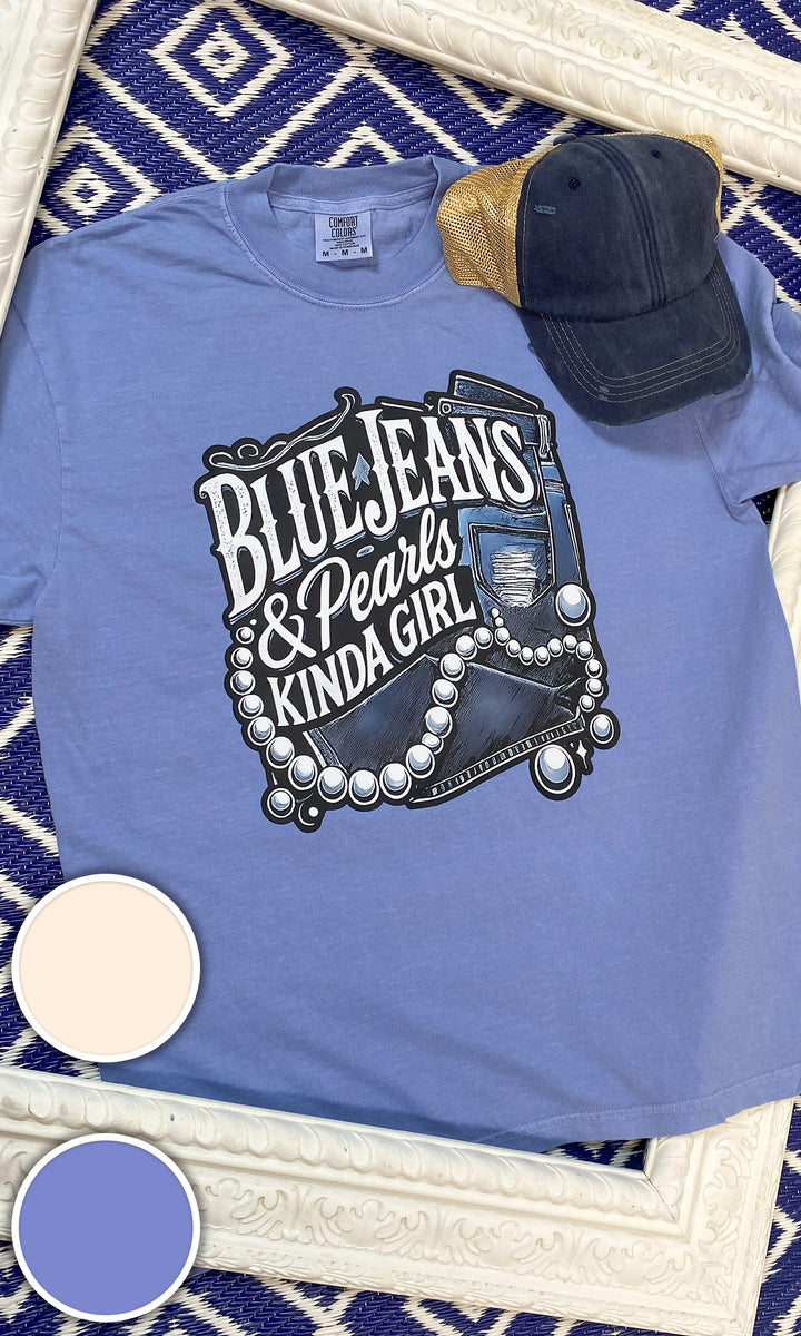 Blue Jeans &amp; Pearls Comfort Color Graphic T-Shirt