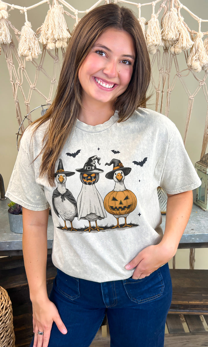 Boo Ghost and Geese Halloween Mineral Washed Graphic Shirt