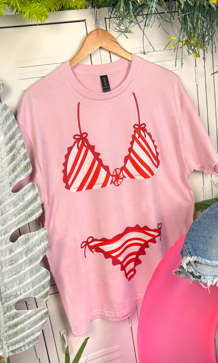 Candy Cane Bikini Graphic T-Shirt