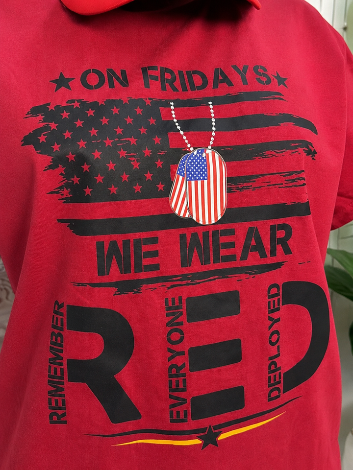 Memorial RED USA Military Dog-tag  Graphic T-Shirt