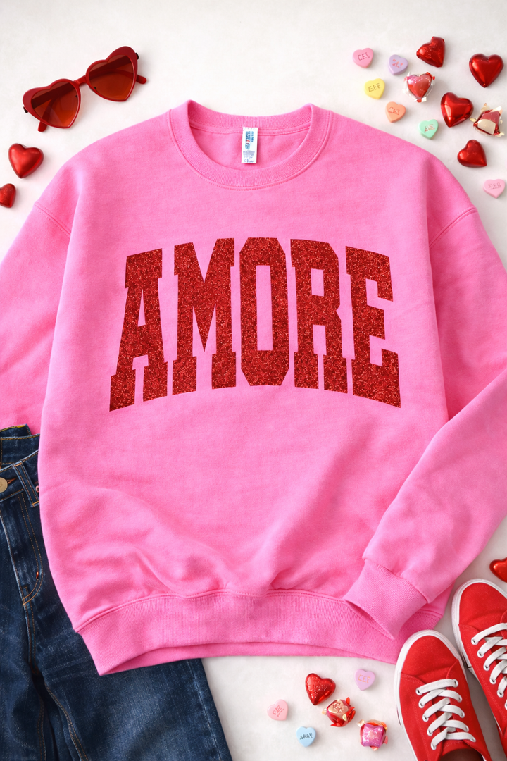 Amore Glitter Graphic Sweatshirt