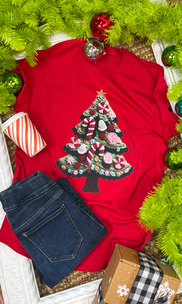Christmas Candy Tree Yarn Graphic T-Shirt
