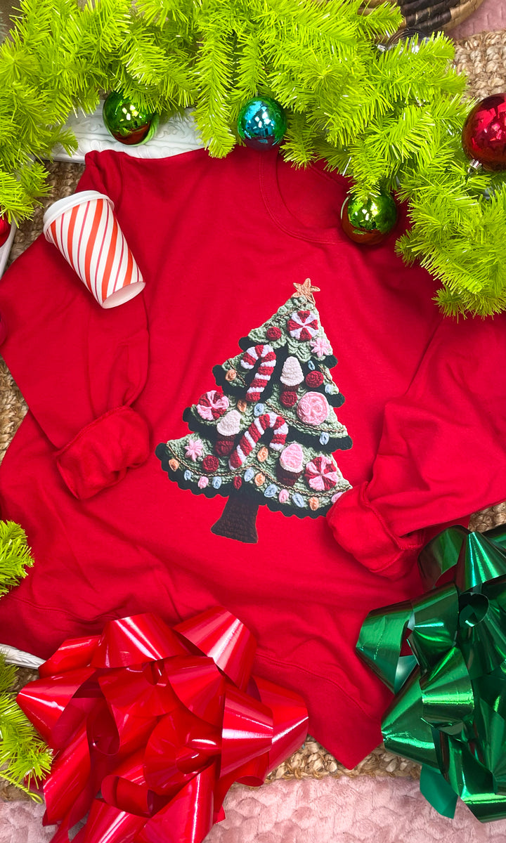 Christmas Candy Tree Yarn Graphic Sweatshirt