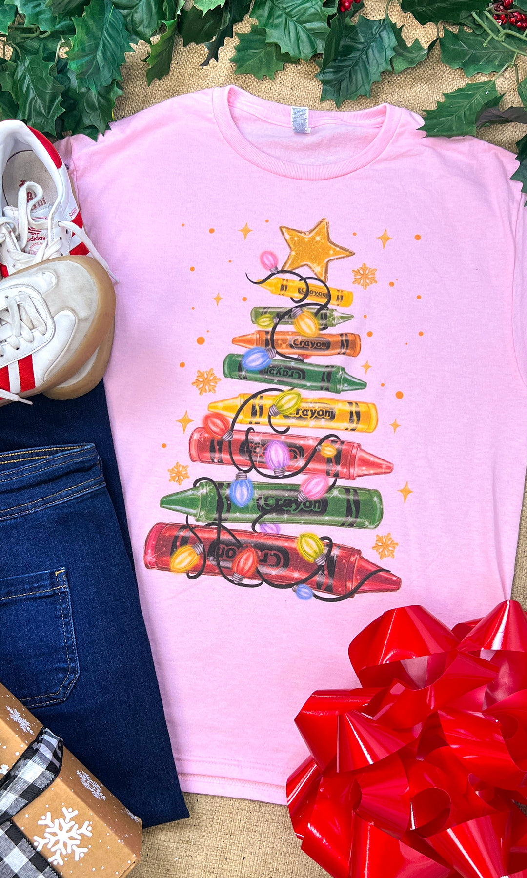 Christmas Crayon Tree Graphic T-Shirt