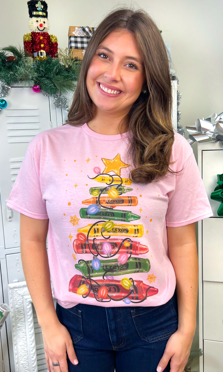 Christmas Crayon Tree Graphic T-Shirt