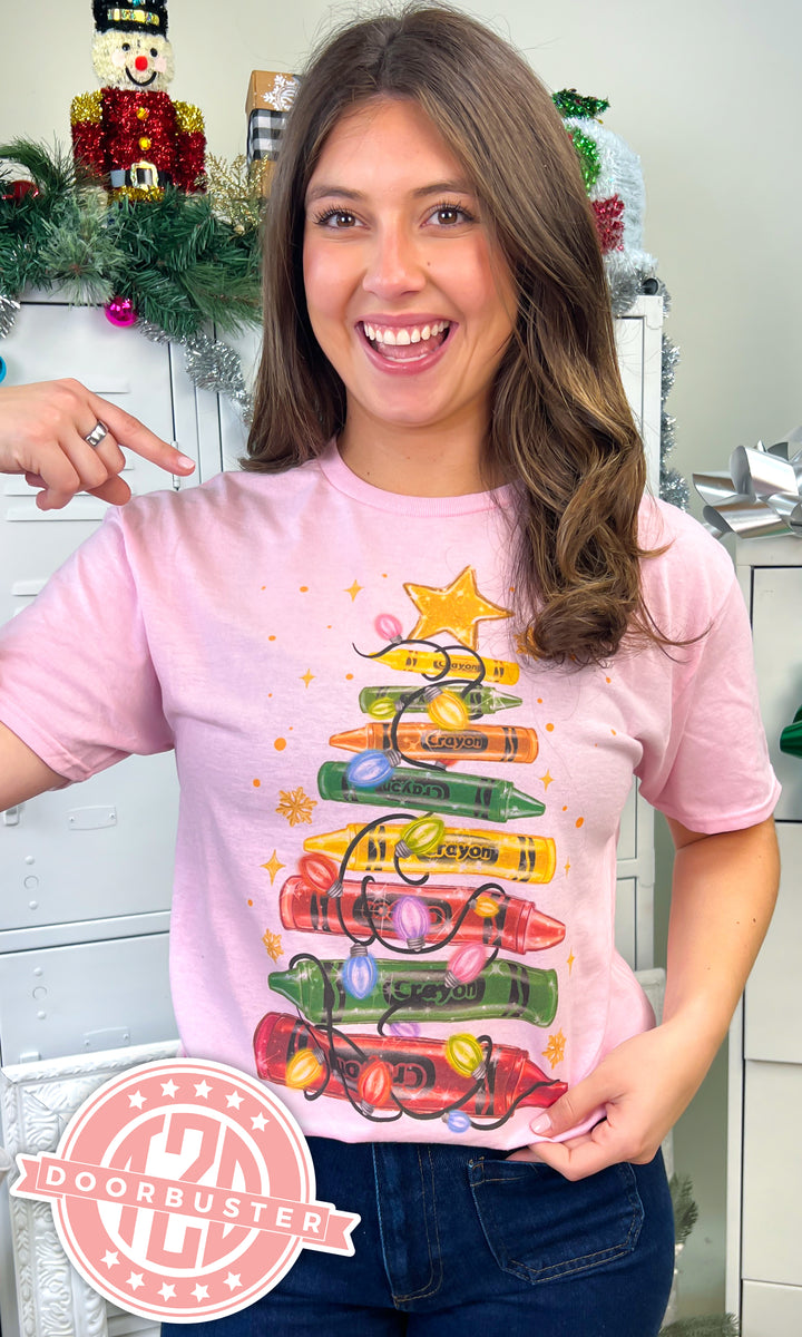 Christmas Crayon Tree Graphic T-Shirt