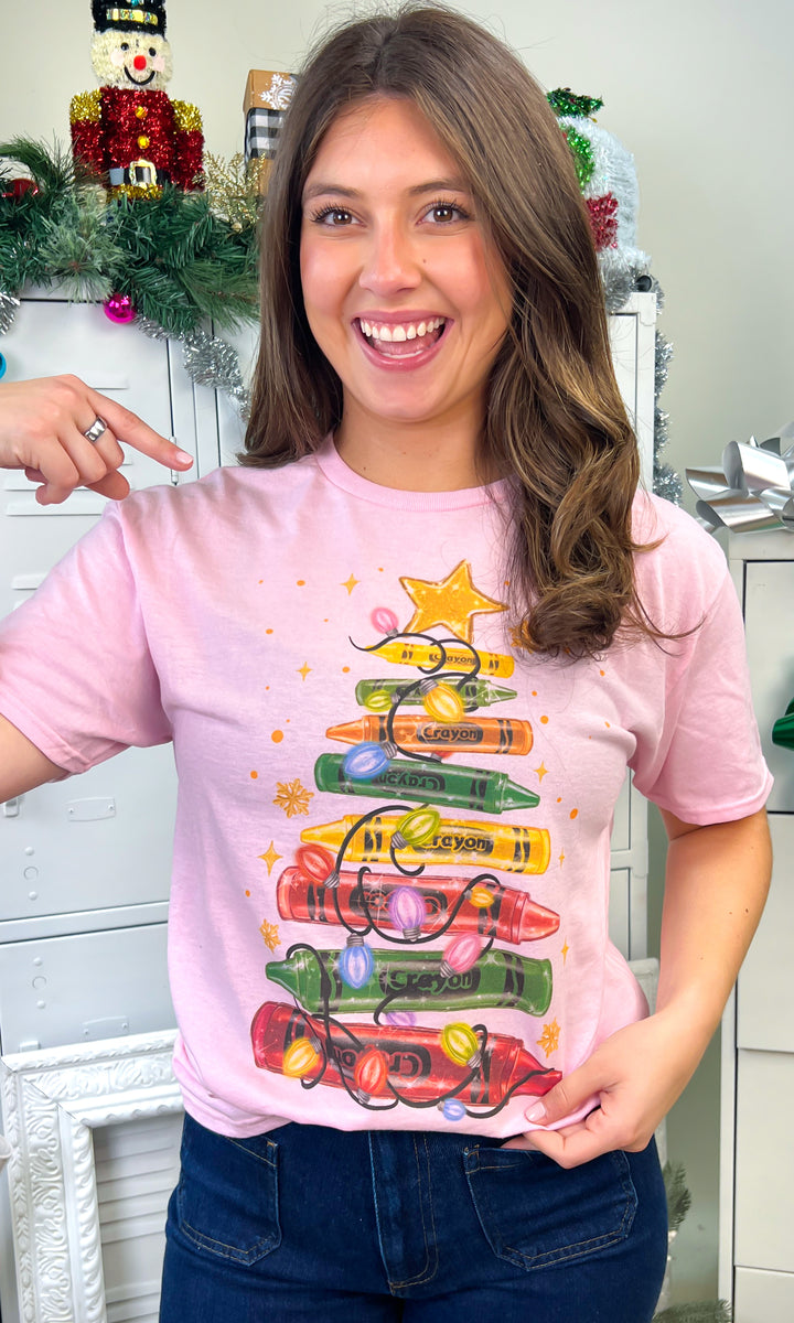 Christmas Crayon Tree Graphic T-Shirt