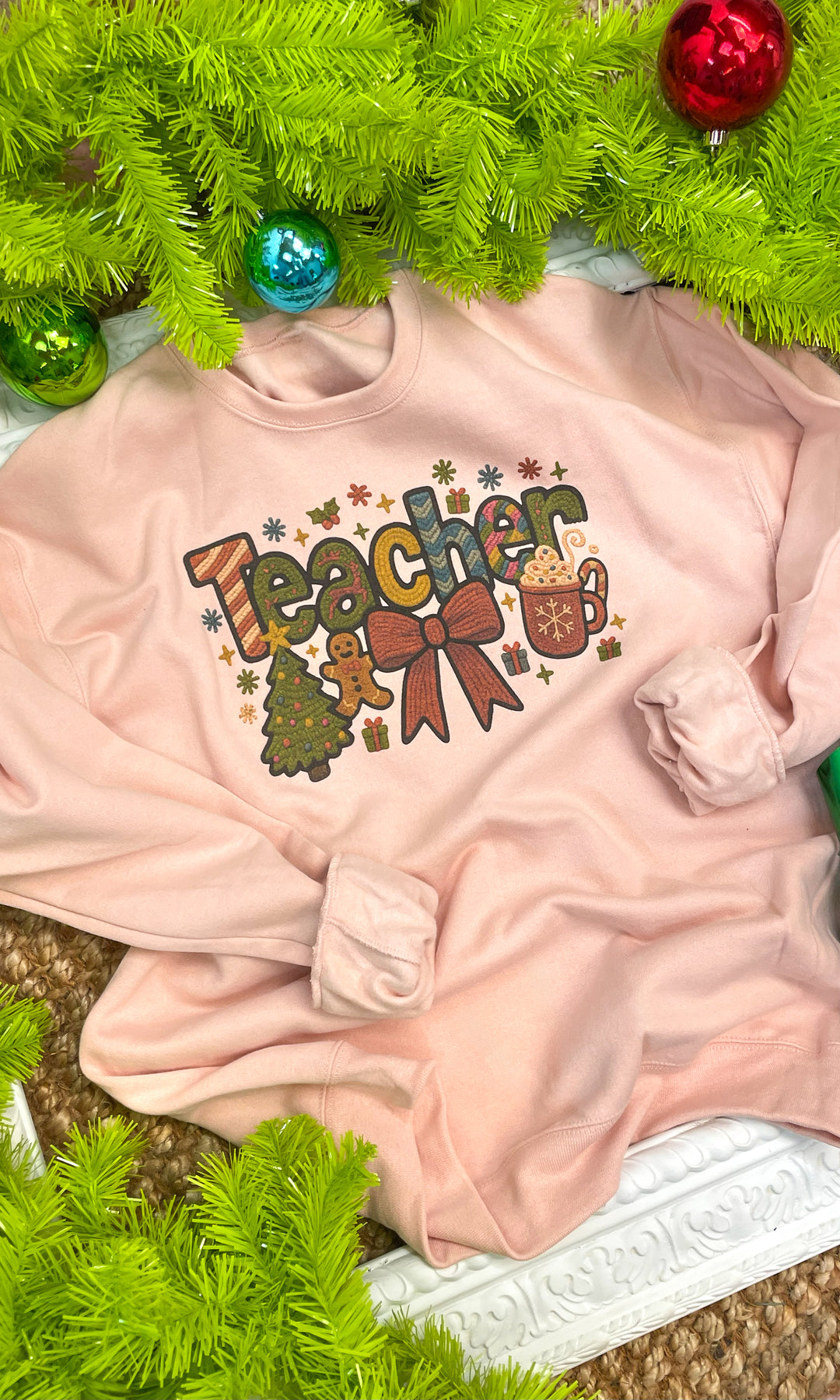 Christmas Teacher Yarn Graphic Sweatshirt