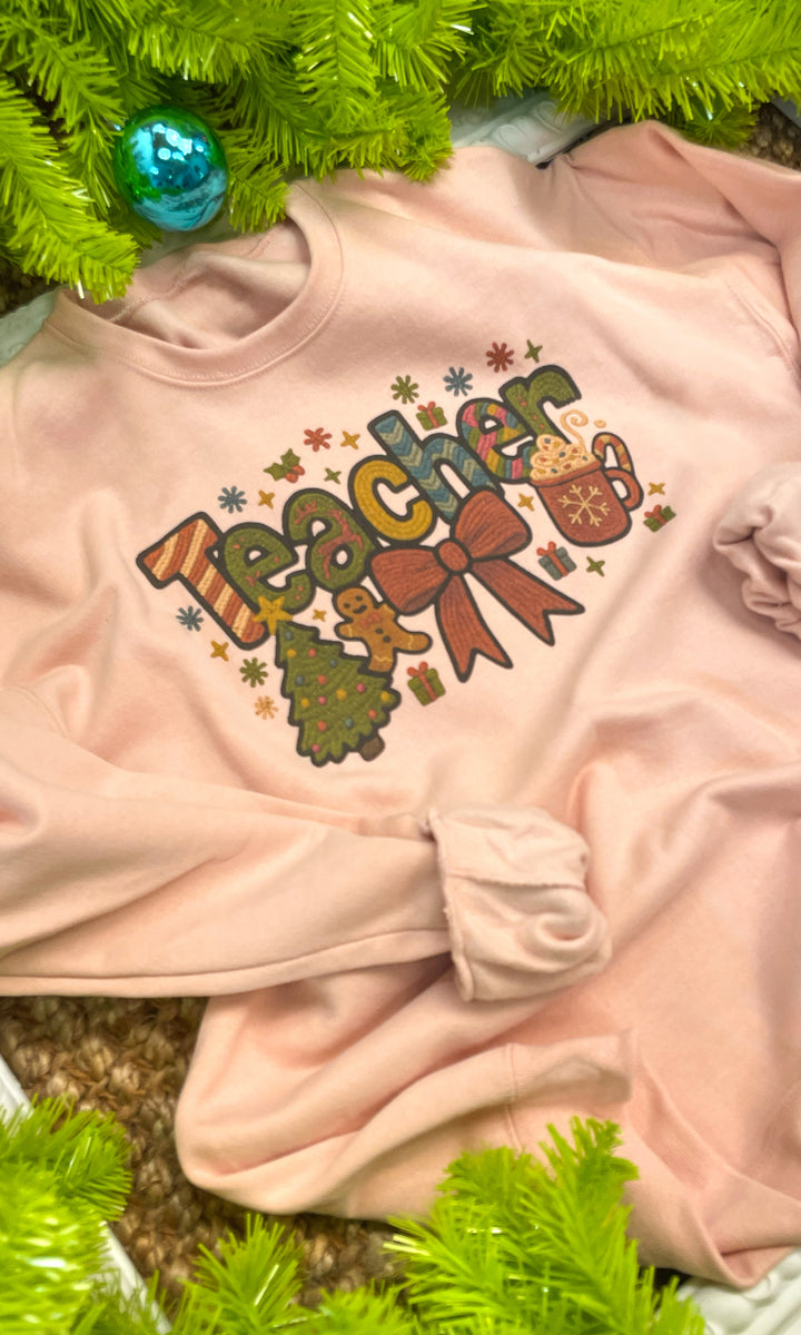 Christmas Teacher Yarn Graphic Sweatshirt