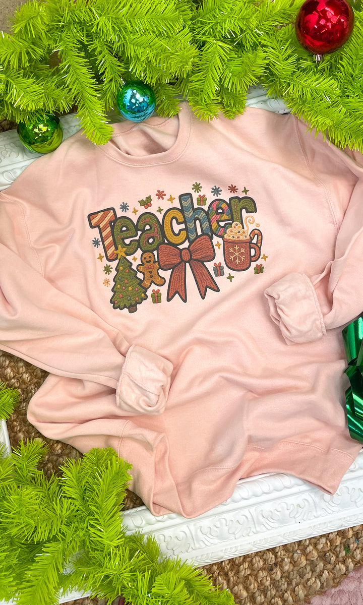Christmas Teacher Yarn Graphic Sweatshirt