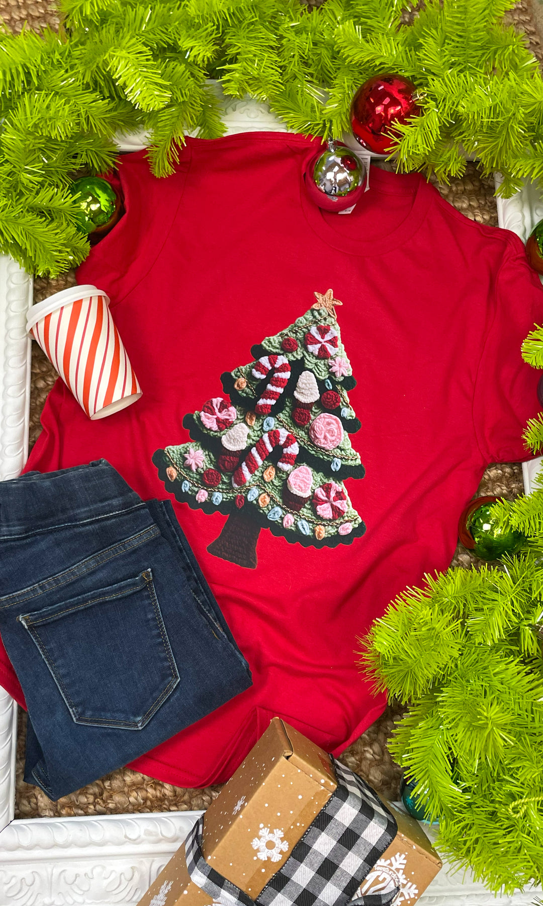 Christmas Candy Tree Yarn Graphic T-Shirt