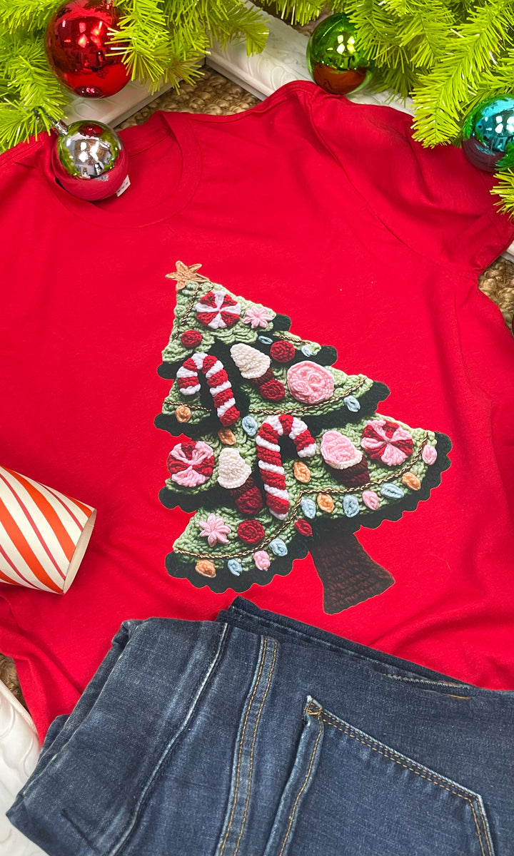 Christmas Candy Tree Yarn Graphic T-Shirt