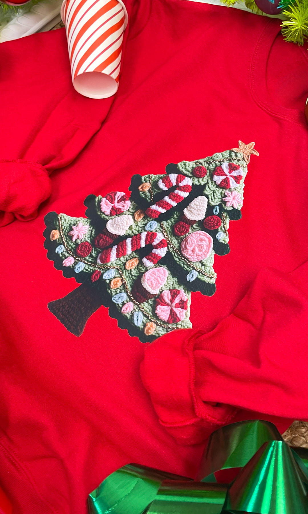 Christmas Candy Tree Yarn Graphic Sweatshirt