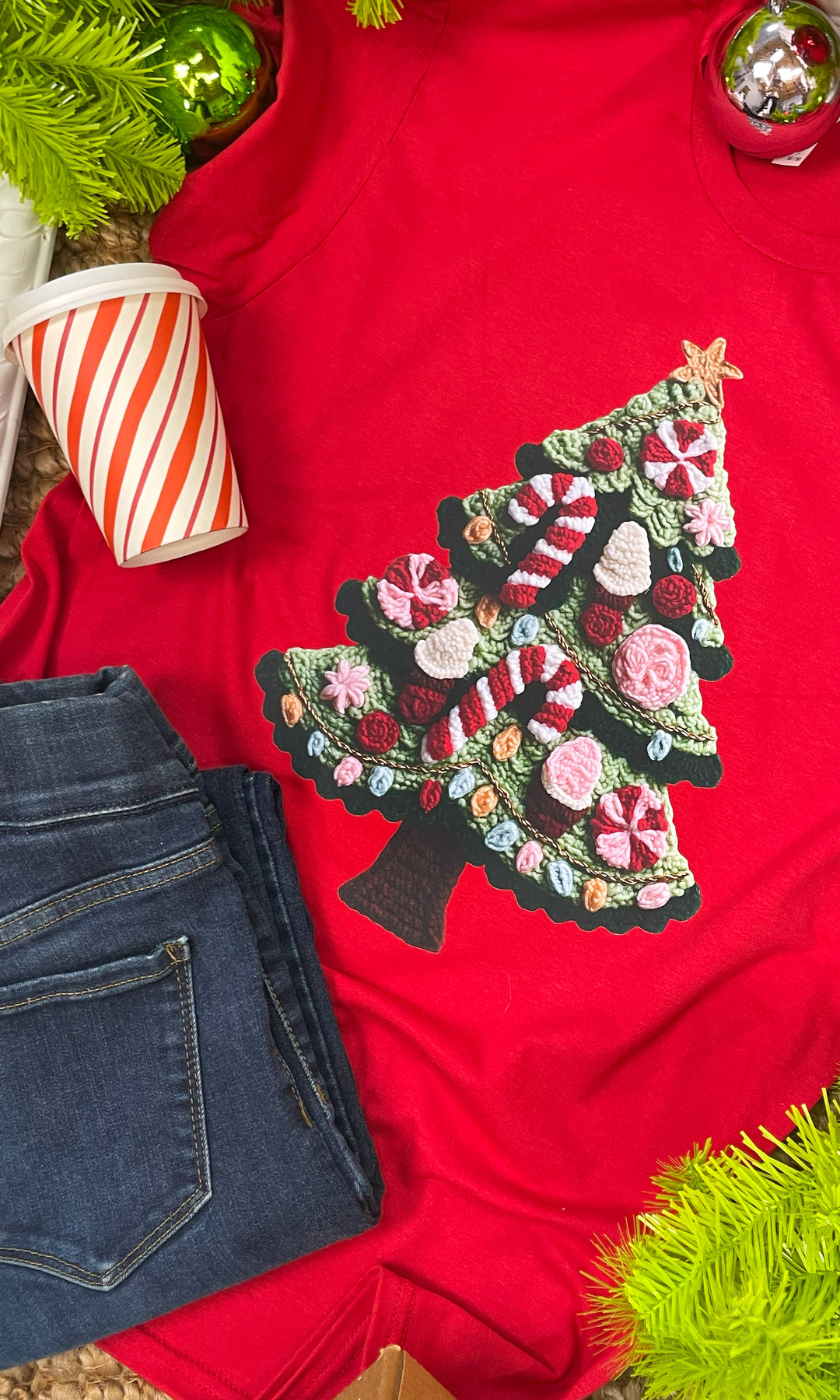 Christmas Candy Tree Yarn Graphic T-Shirt
