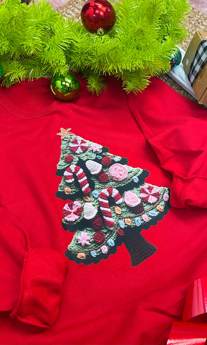 Christmas Candy Tree Yarn Graphic Sweatshirt