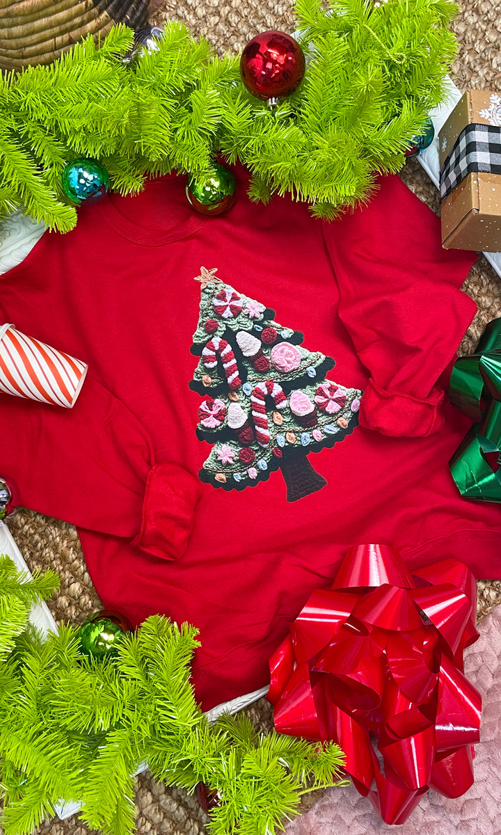 Christmas Candy Tree Yarn Graphic Sweatshirt