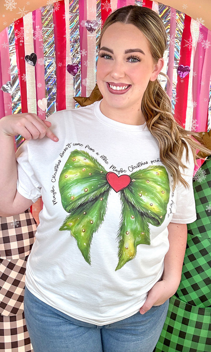 Christmas Green Bow Graphic T-Shirt