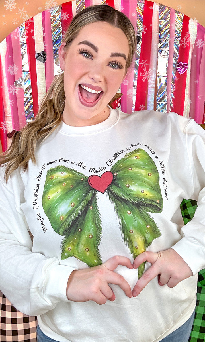 Christmas Green Bow Graphic Sweatshirt
