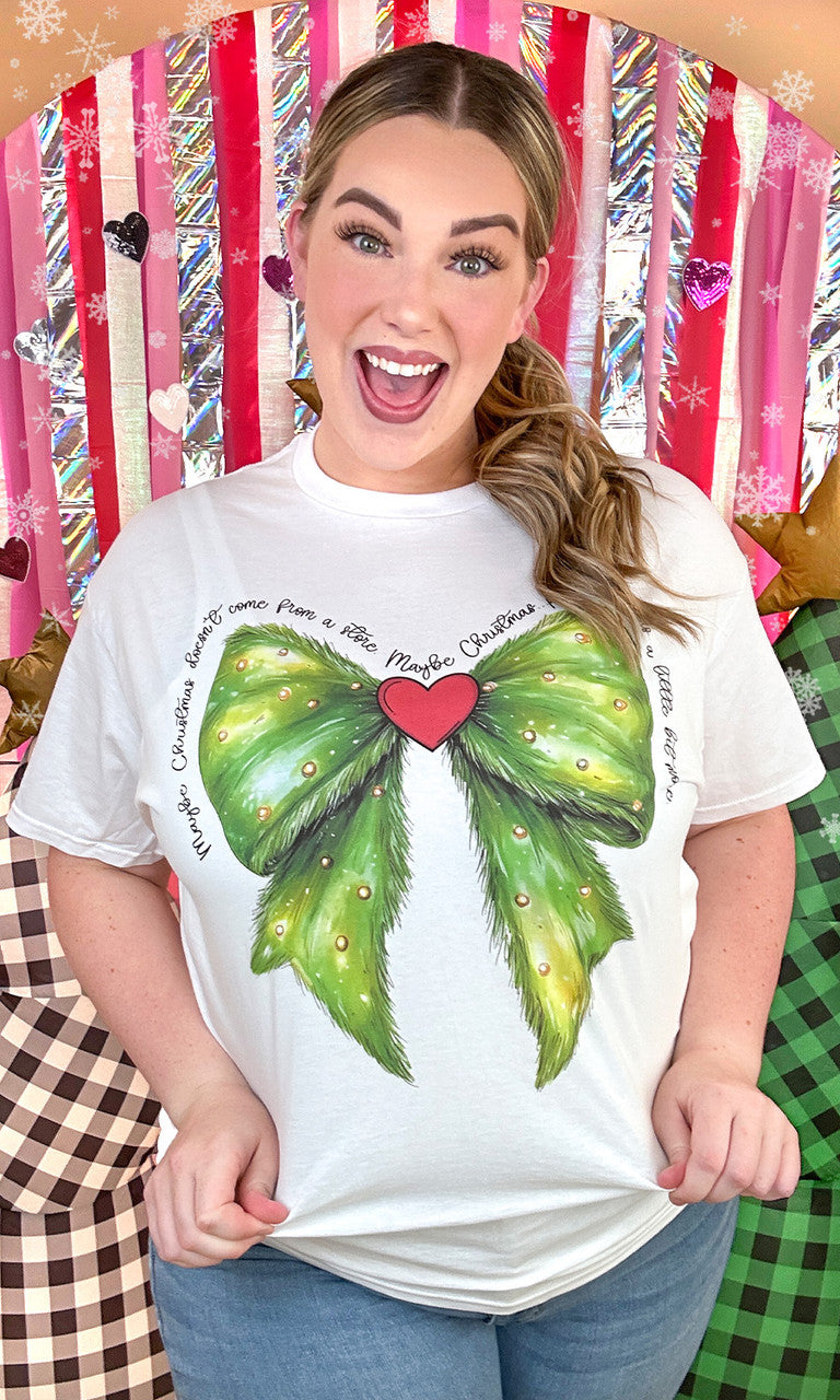 Christmas Green Bow Graphic T-Shirt