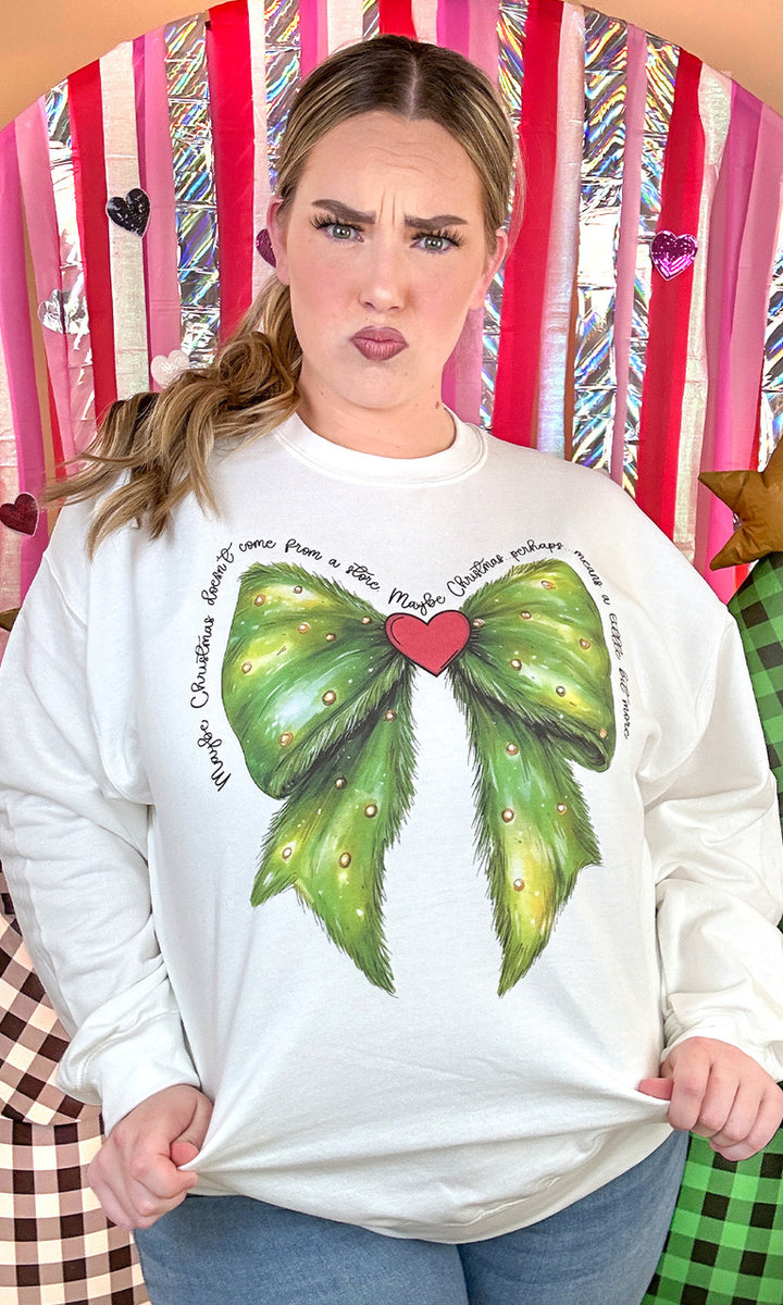 Christmas Green Bow Graphic Sweatshirt
