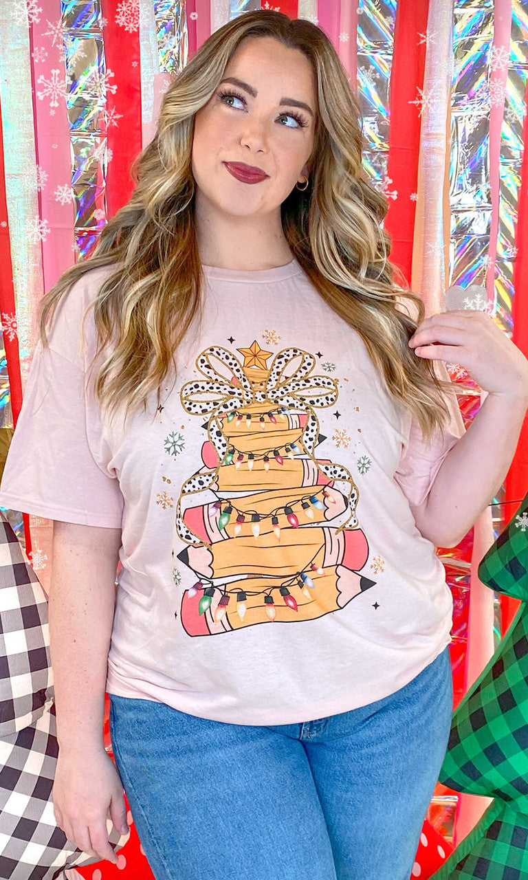Christmas Pencil Teacher Graphic T-Shirt