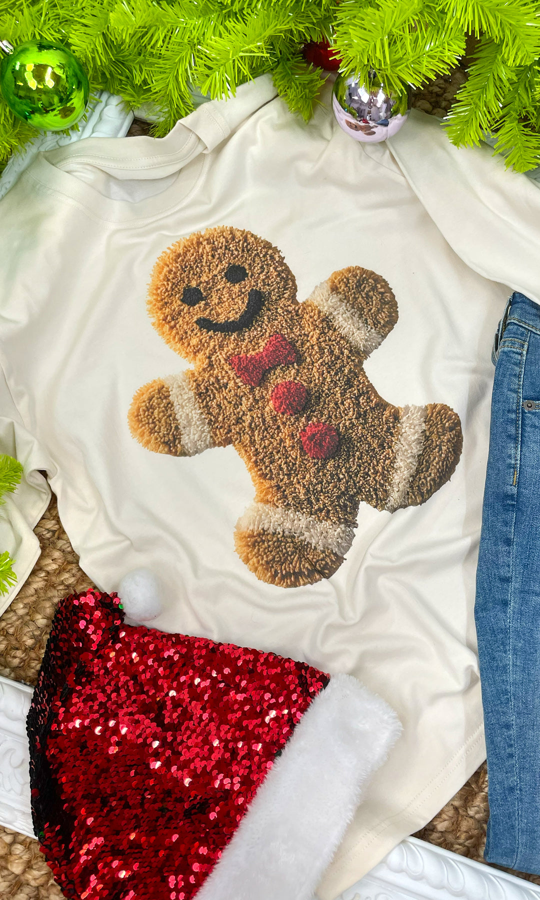 Christmas Yarn Gingerbread Man Long Sleeve Graphic T-Shirt
