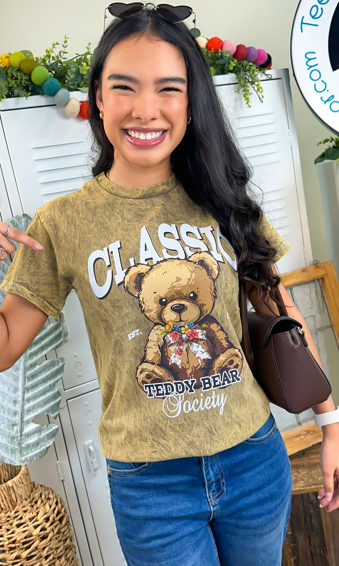 Classic Spring Bow Teddy Bear Graphic T-Shirt