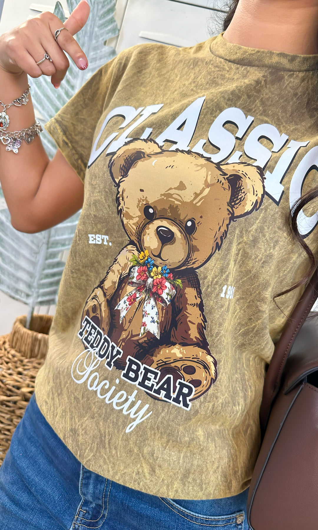 Classic Spring Bow Teddy Bear Graphic T-Shirt