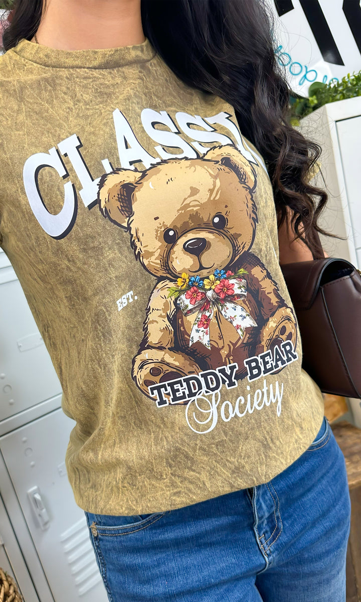 Classic Spring Bow Teddy Bear Graphic T-Shirt