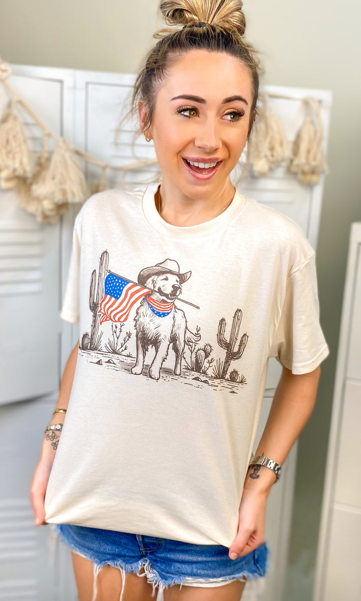 Cowboys and Dogs Patriotic Graphic T-Shirt