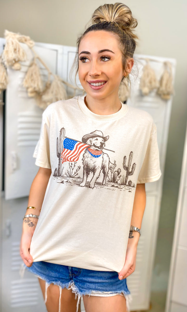 Cowboys and Dogs Patriotic Graphic T-Shirt