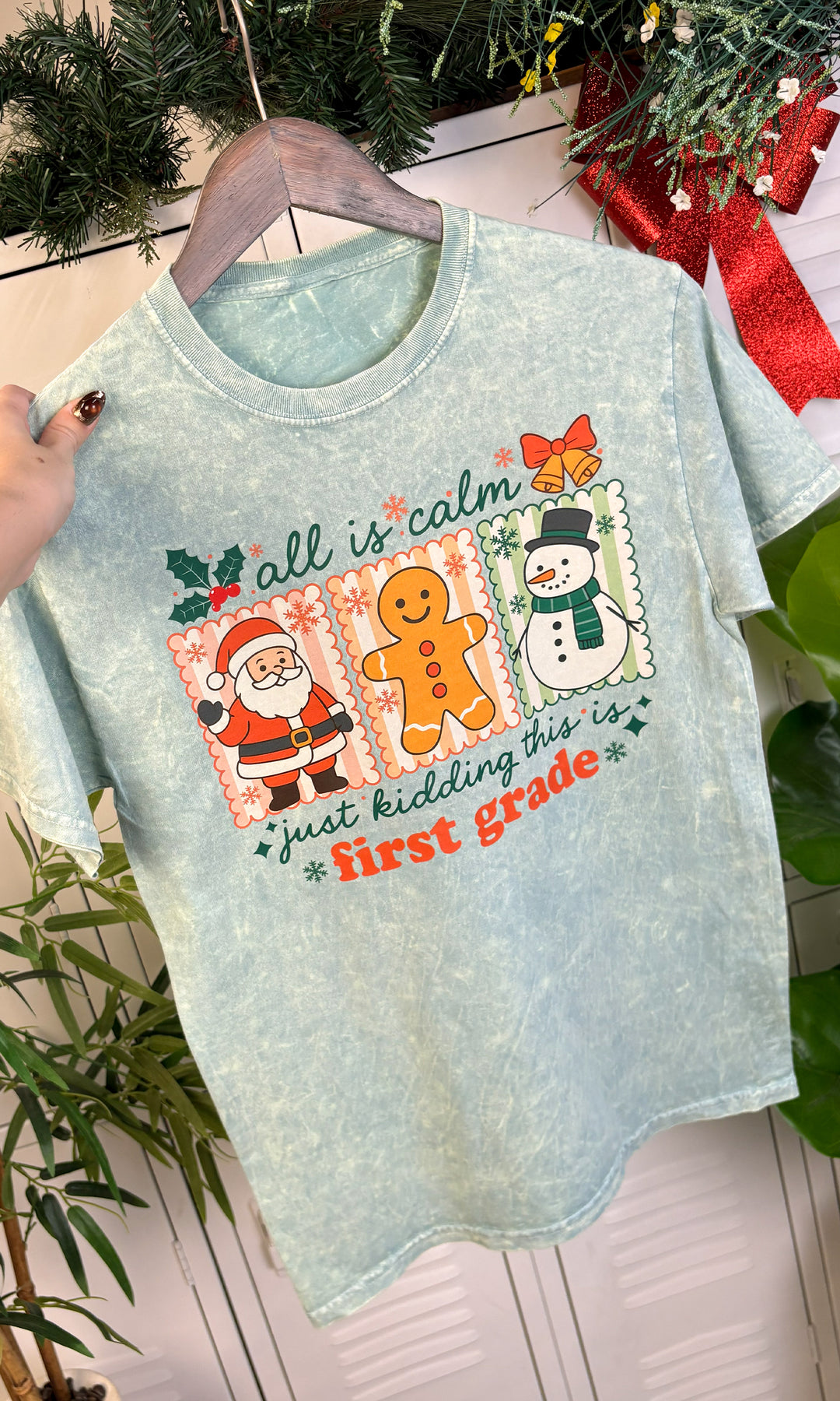 Custom All in Calm Christmas Grade Level Mineral Washed Graphic Tee