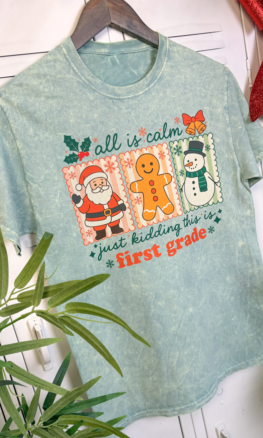 Custom All in Calm Christmas Grade Level Mineral Washed Graphic Tee