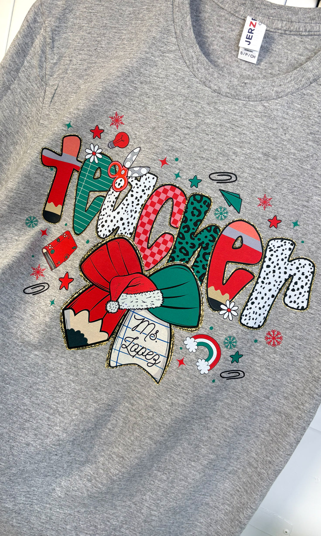 Custom Christmas Teacher Graphic T-Shirt